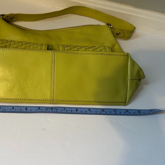 Elliott Lucca Citron Leather Satchel Bag Woven Accents Gold Hardware Zip/Toggles - Picture 12 of 12